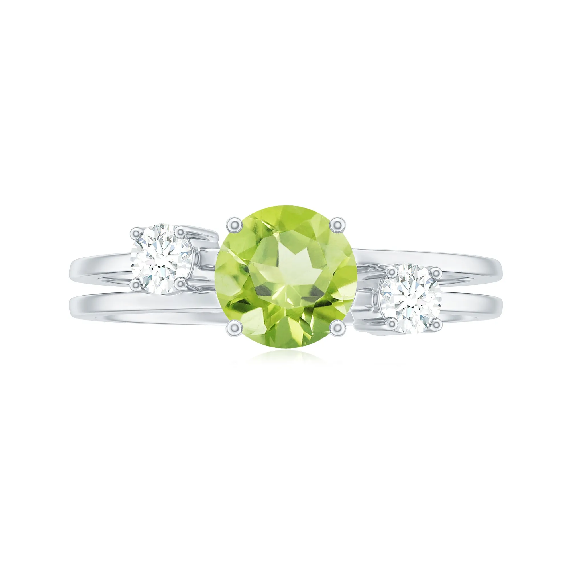1 CT Peridot Solitaire Double Band Ring with Diamond Stones