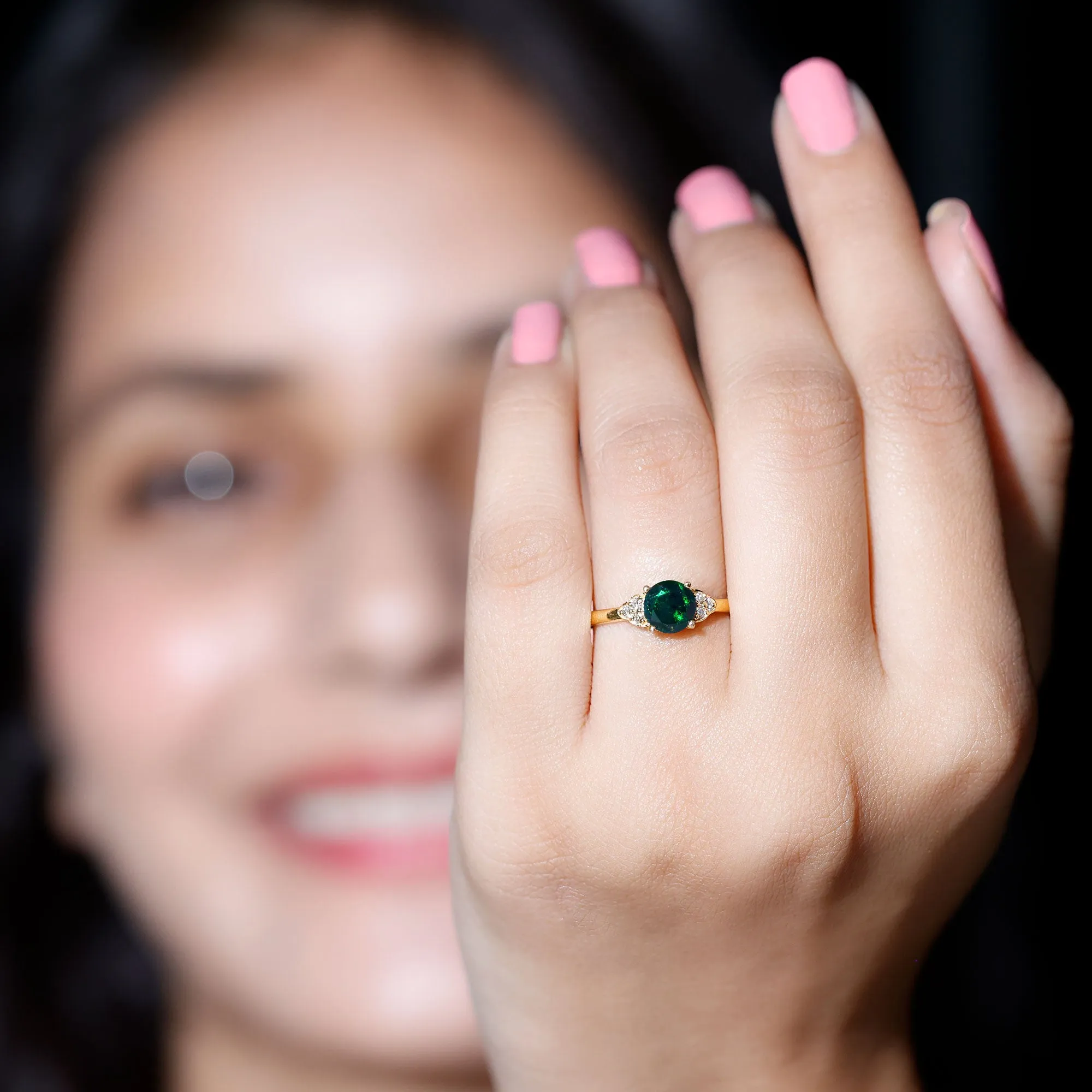1 CT Round Black Opal Solitaire Engagement Ring with Diamond