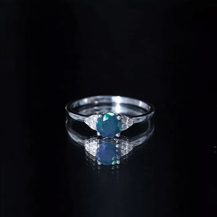 1 CT Round Black Opal Solitaire Engagement Ring with Diamond