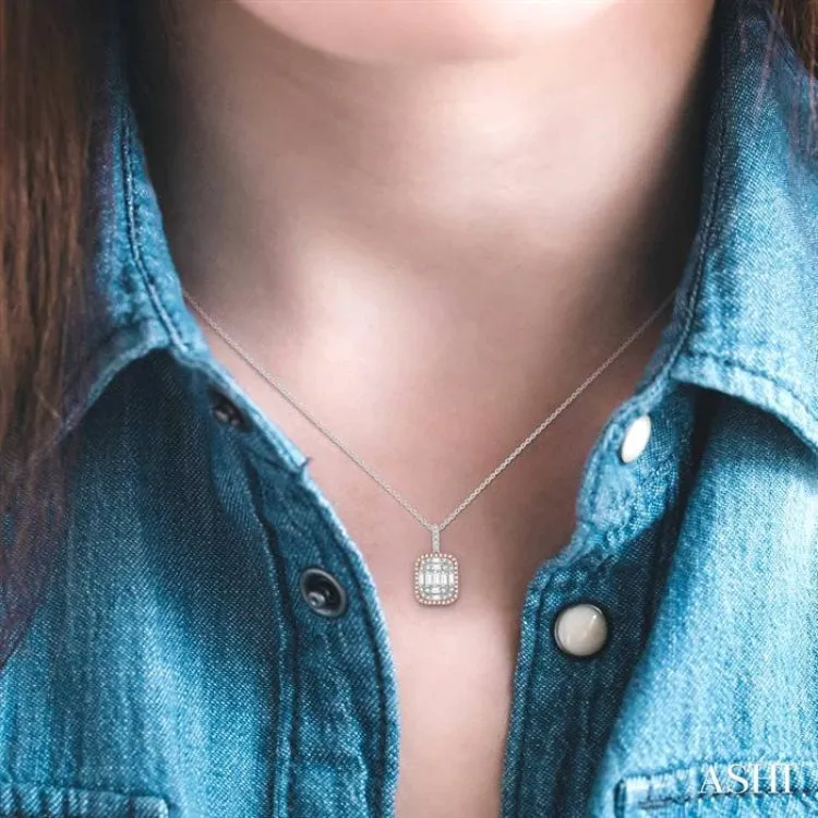 1 Ctw Baguette & Round Cut Fusion Diamond Pendant in 14K White and Rose Gold