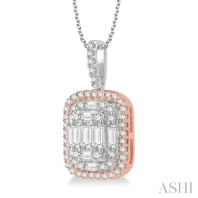 1 Ctw Baguette & Round Cut Fusion Diamond Pendant in 14K White and Rose Gold