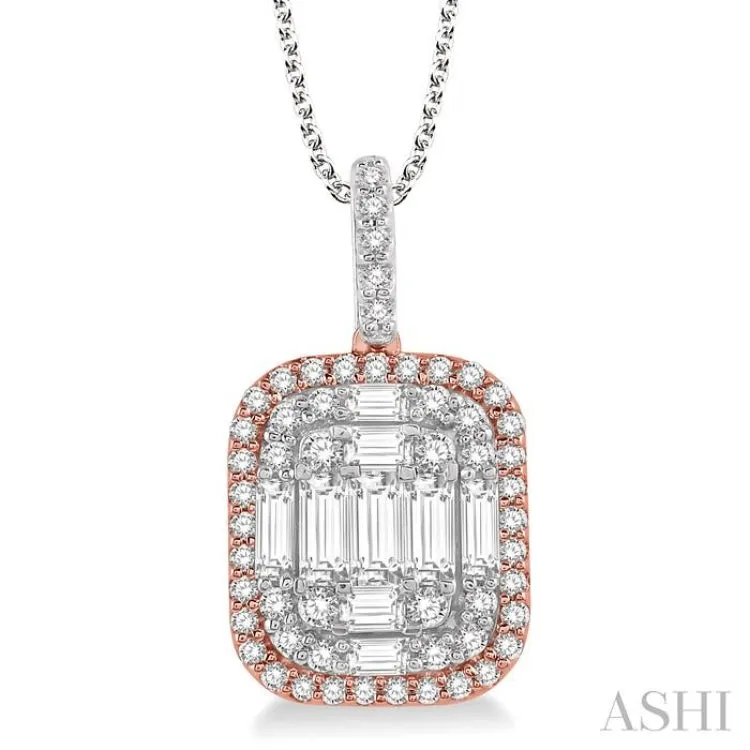 1 Ctw Baguette & Round Cut Fusion Diamond Pendant in 14K White and Rose Gold