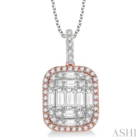 1 Ctw Baguette & Round Cut Fusion Diamond Pendant in 14K White and Rose Gold