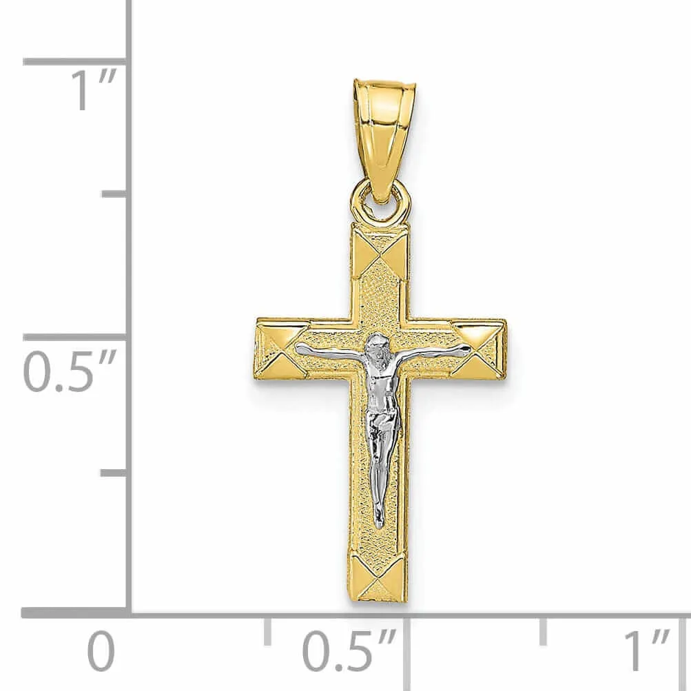 10k Two Tone Gold Polish Small Crucifix Pendant