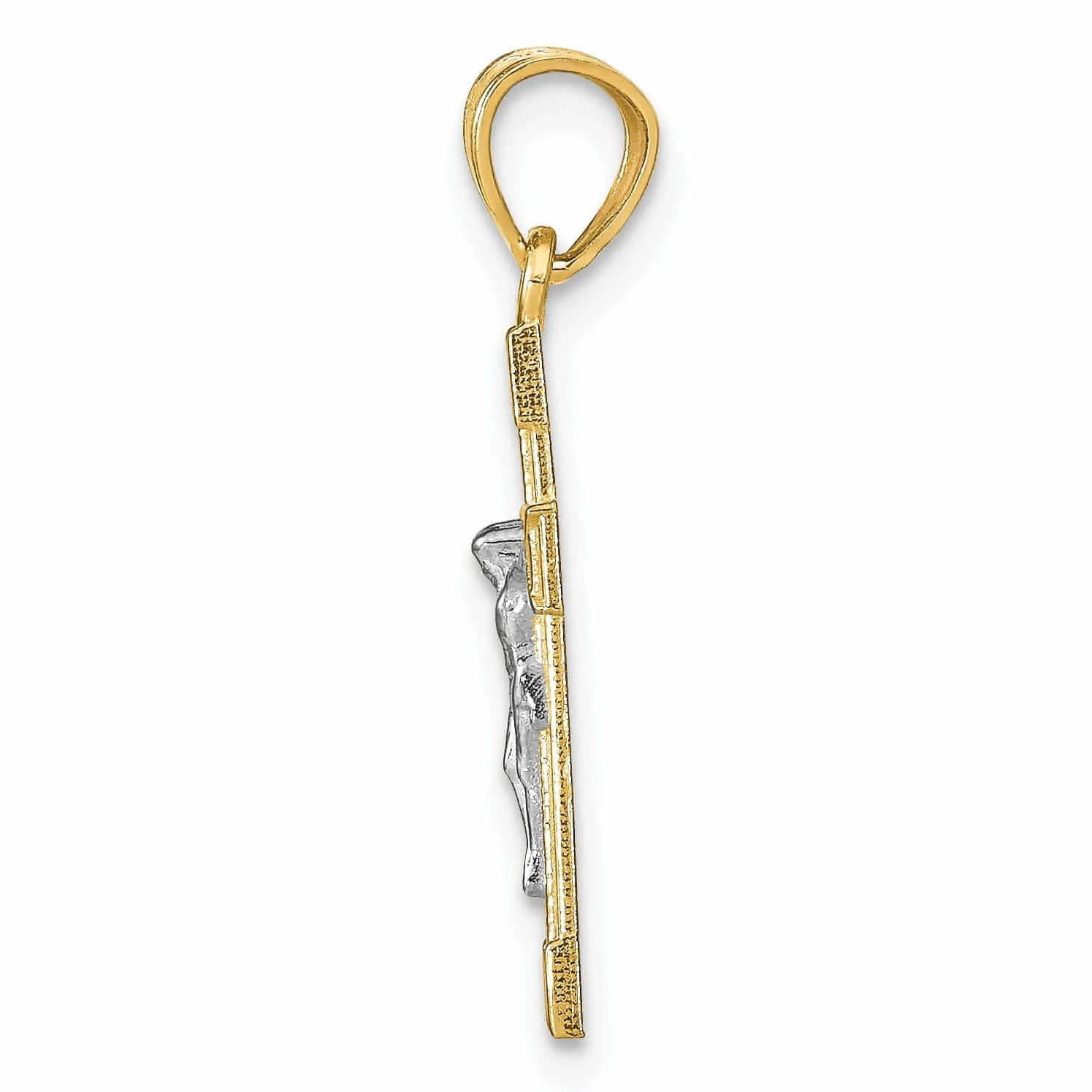 10k Two Tone Gold Polish Small Crucifix Pendant