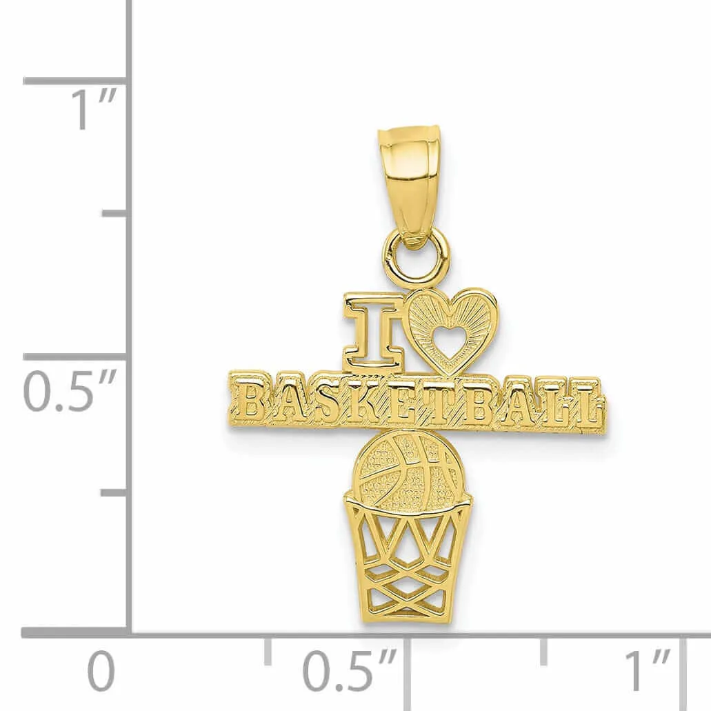 10k Yellow Gold I Love Basketball Net Pendant