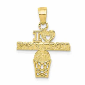 10k Yellow Gold I Love Basketball Net Pendant