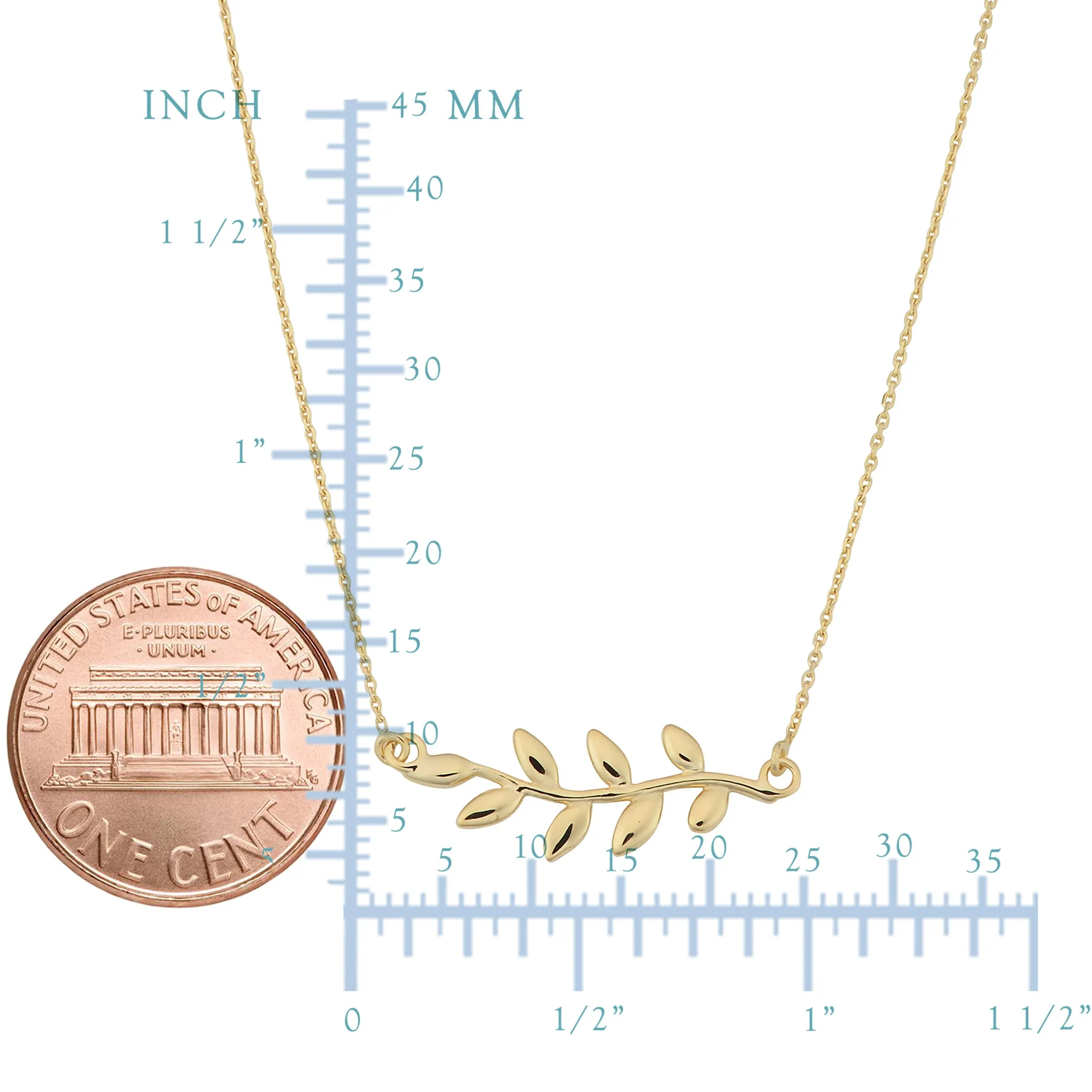 10K Yellow Gold Olive Leaf Pendant Necklace, 18"