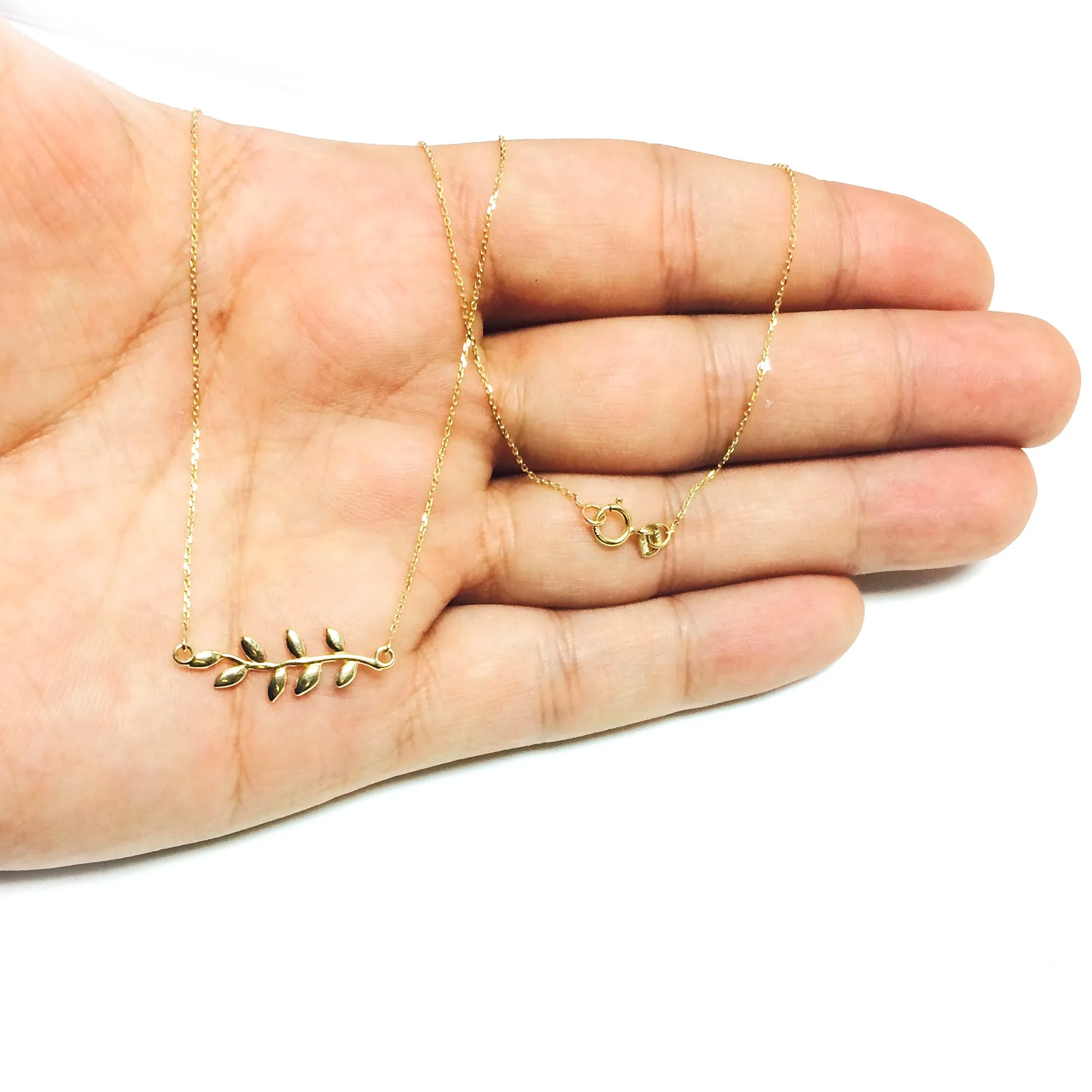 10K Yellow Gold Olive Leaf Pendant Necklace, 18"