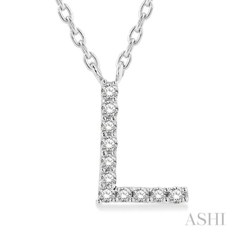 1/20 ctw Initial 'L' Round Cut Diamond Pendant With Chain in 14K White Gold