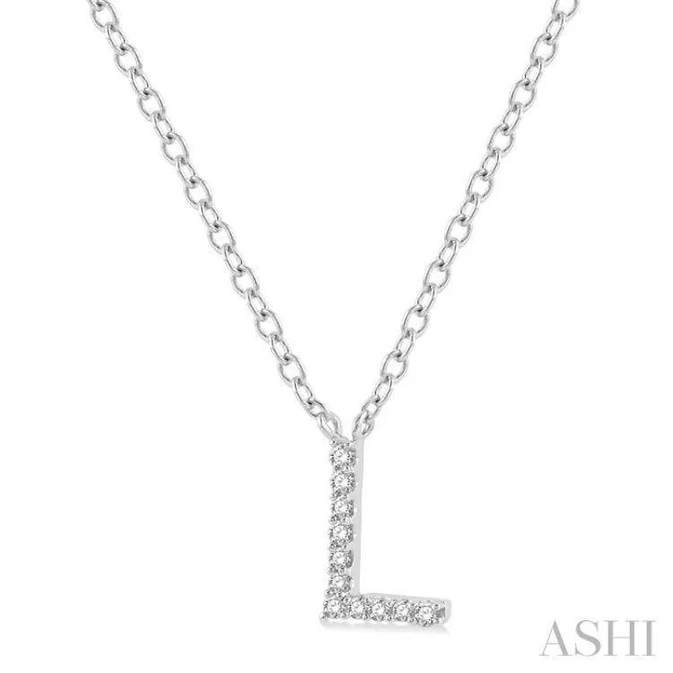 1/20 ctw Initial 'L' Round Cut Diamond Pendant With Chain in 14K White Gold