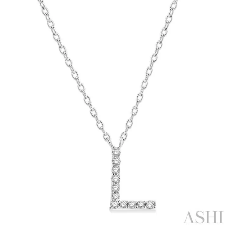 1/20 ctw Initial 'L' Round Cut Diamond Pendant With Chain in 14K White Gold