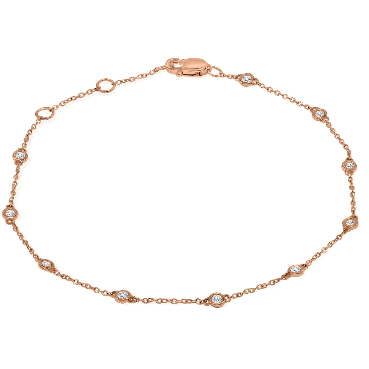 1/4 Carat TW Bezel Set Genuine Diamond Station Bracelet in 14K Rose Gold