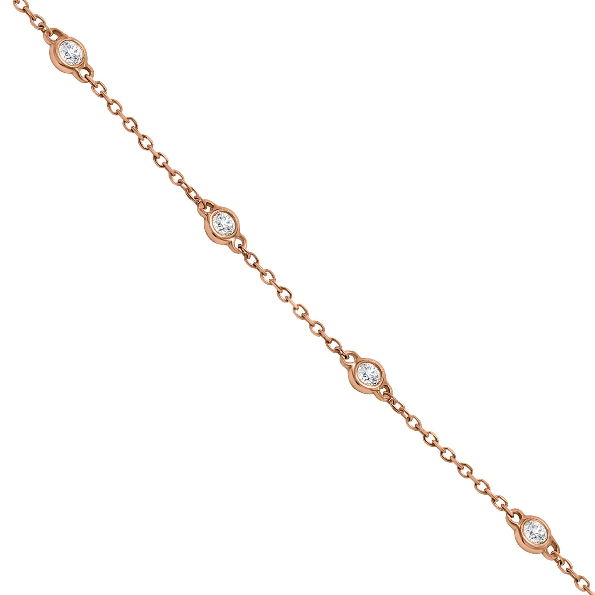 1/4 Carat TW Bezel Set Genuine Diamond Station Bracelet in 14K Rose Gold