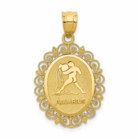 14 Yellow Gold Solid Satin Aquarius Zodiac Pendant