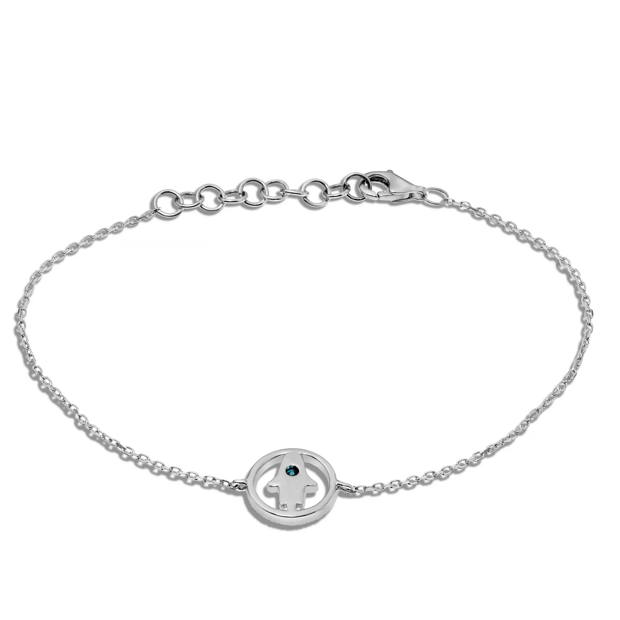 14K Gold 0.12ct Diamond Hamsa Charm Bracelet