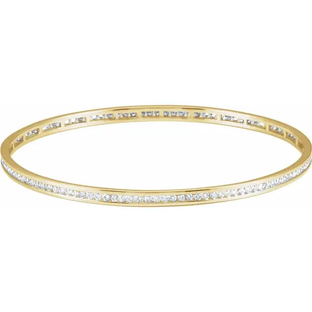 14K Gold 2 1/4 CTW Natural Diamond Stackable Bangle 8" Bracelet