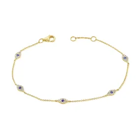 14k Gold & Diamond Evil Eye Bracelet - 0.26ct