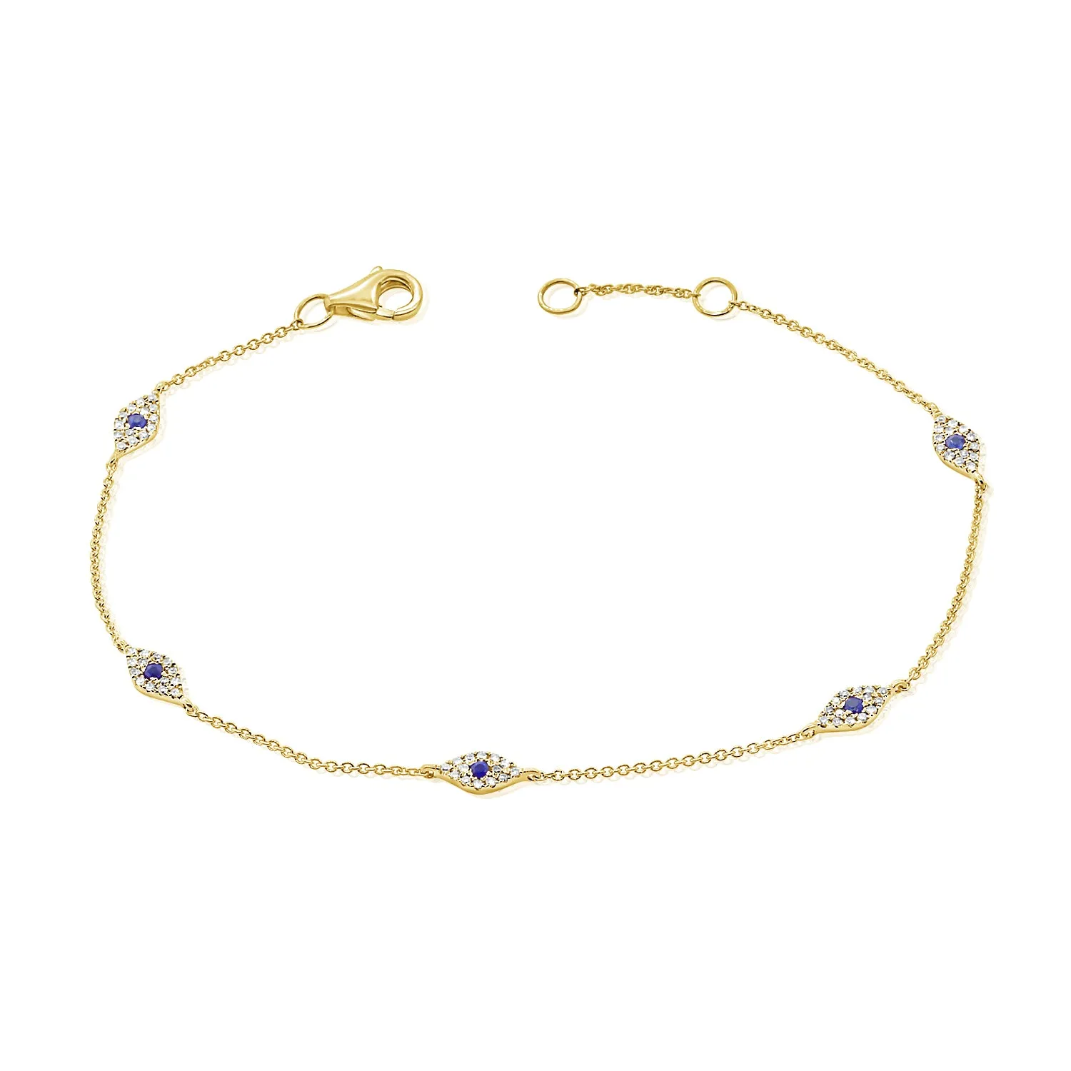 14k Gold & Diamond Evil Eye Bracelet - 0.26ct