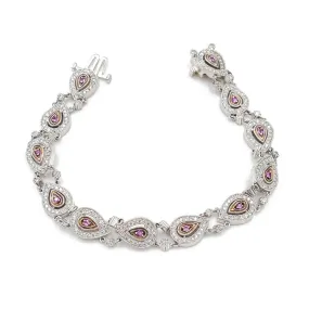 14K White and Rose Gold Pink Sapphire and Diamond Tennis Bracelet