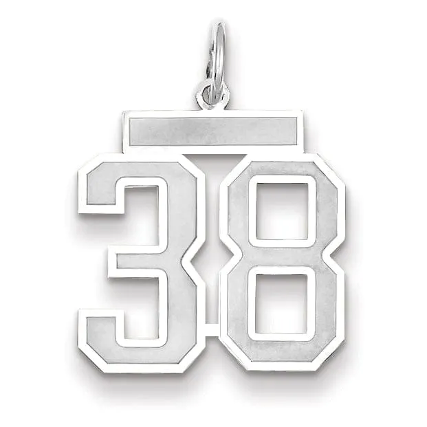 14k White Gold Satin Brush Finish Medium Size Number 38 Charm Pendant