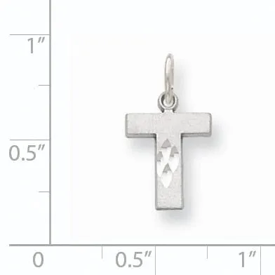 14k White Gold Satin Diamond Cut Finish Letter T Initial Pendant