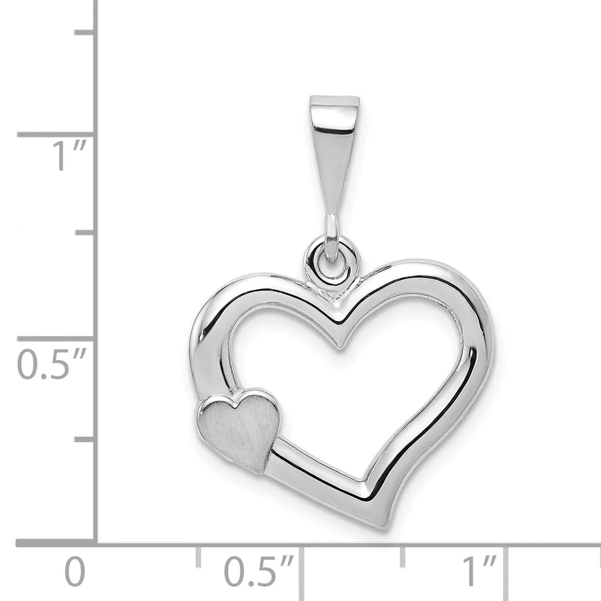 14k White Gold Solid Satin Fancy Heart Pendant