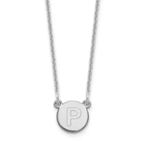 14k White Gold Tiny Circle Block Letter Q Initial Pendant and Necklace