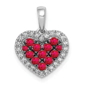 14k White Gold, White, Black Rhodium Polished Finish Open Back 0.12-CT Diamond & 0.308-CT Ruby Heart Design Charm Pendant