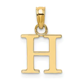14K Yellow Gold Block Design Small Letter H Initial Charm Pendant