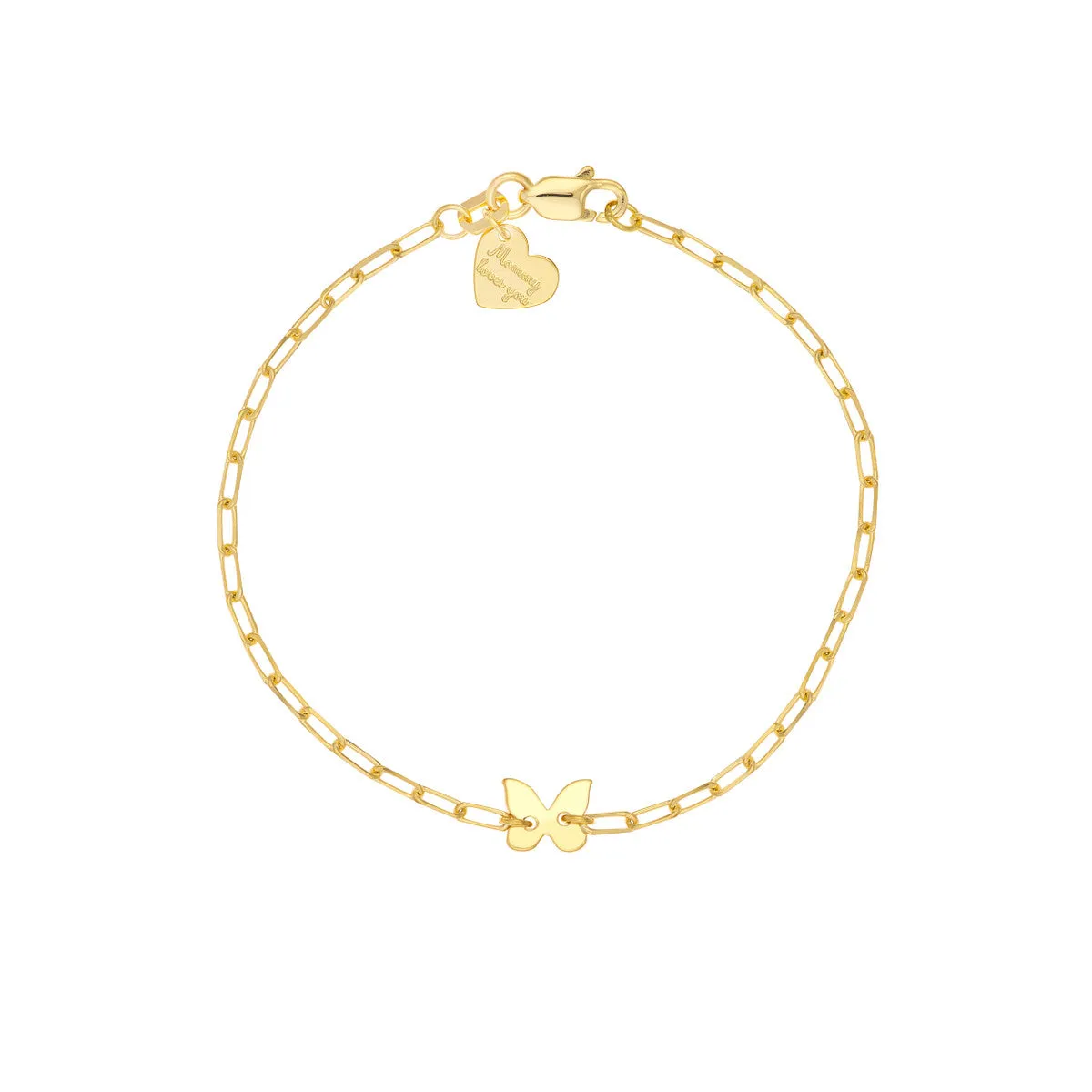 14K Yellow Gold Butterfly Paperclip Bracelet