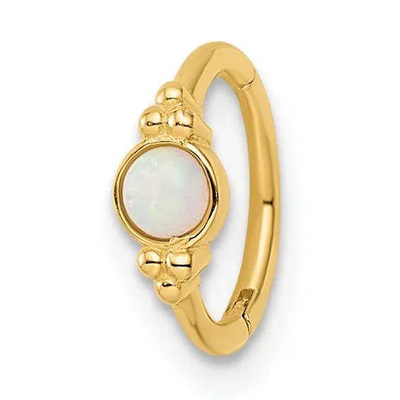 14k Yellow Gold Created Opal Cartilage Hoop Ring