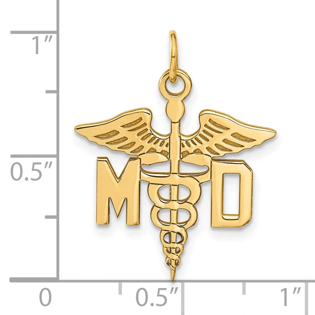 14k Yellow Gold Large M.D. Caduceus Pendant