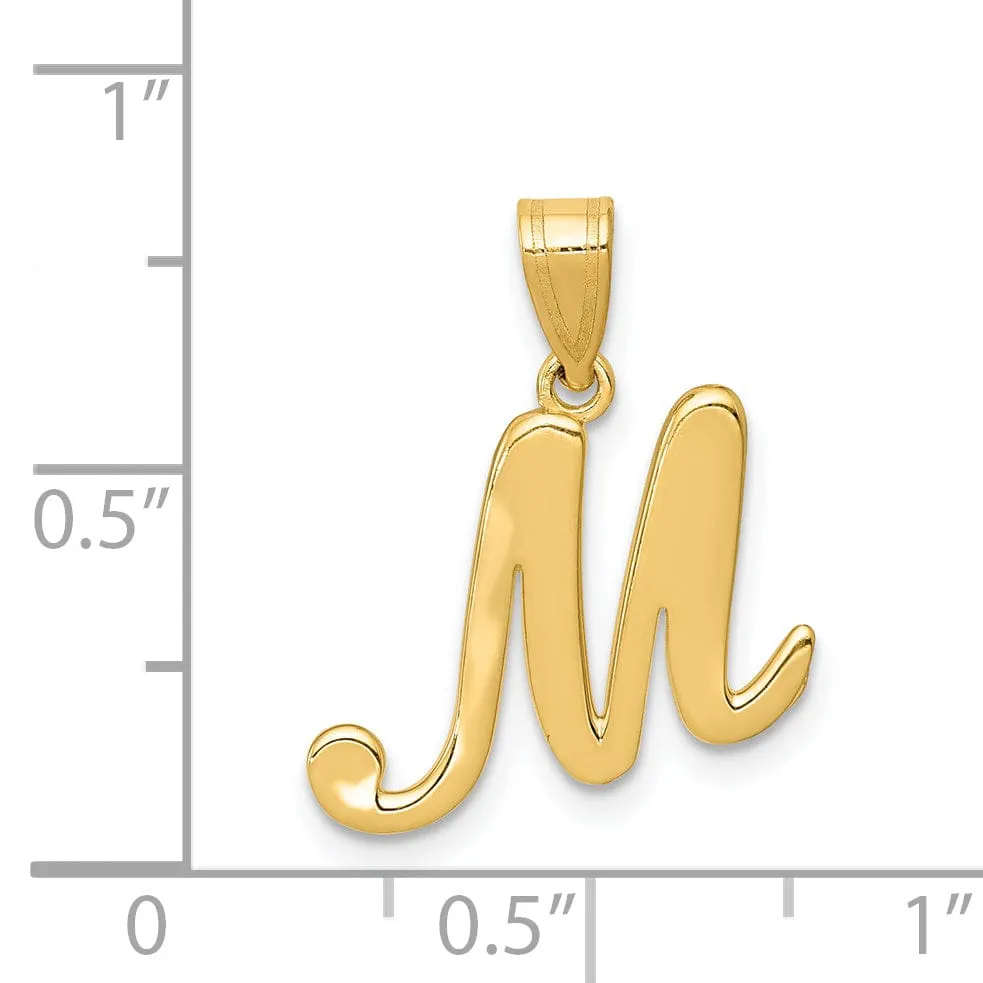 14K Yellow Gold Medium Size Script Design Letter M Initial Pendant