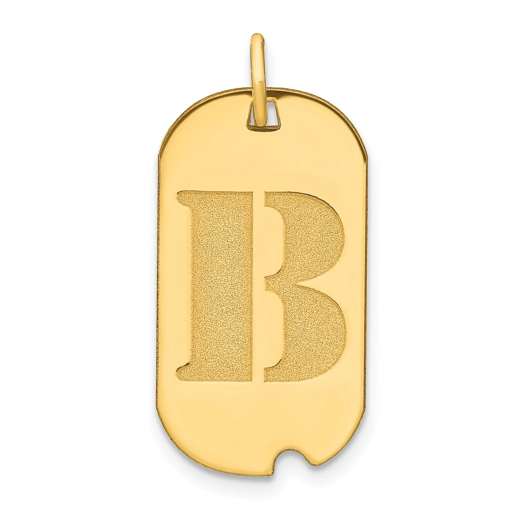 14k Yellow Gold Polished Finish Block Letter B Initial Design Dog Tag Charm Pendant