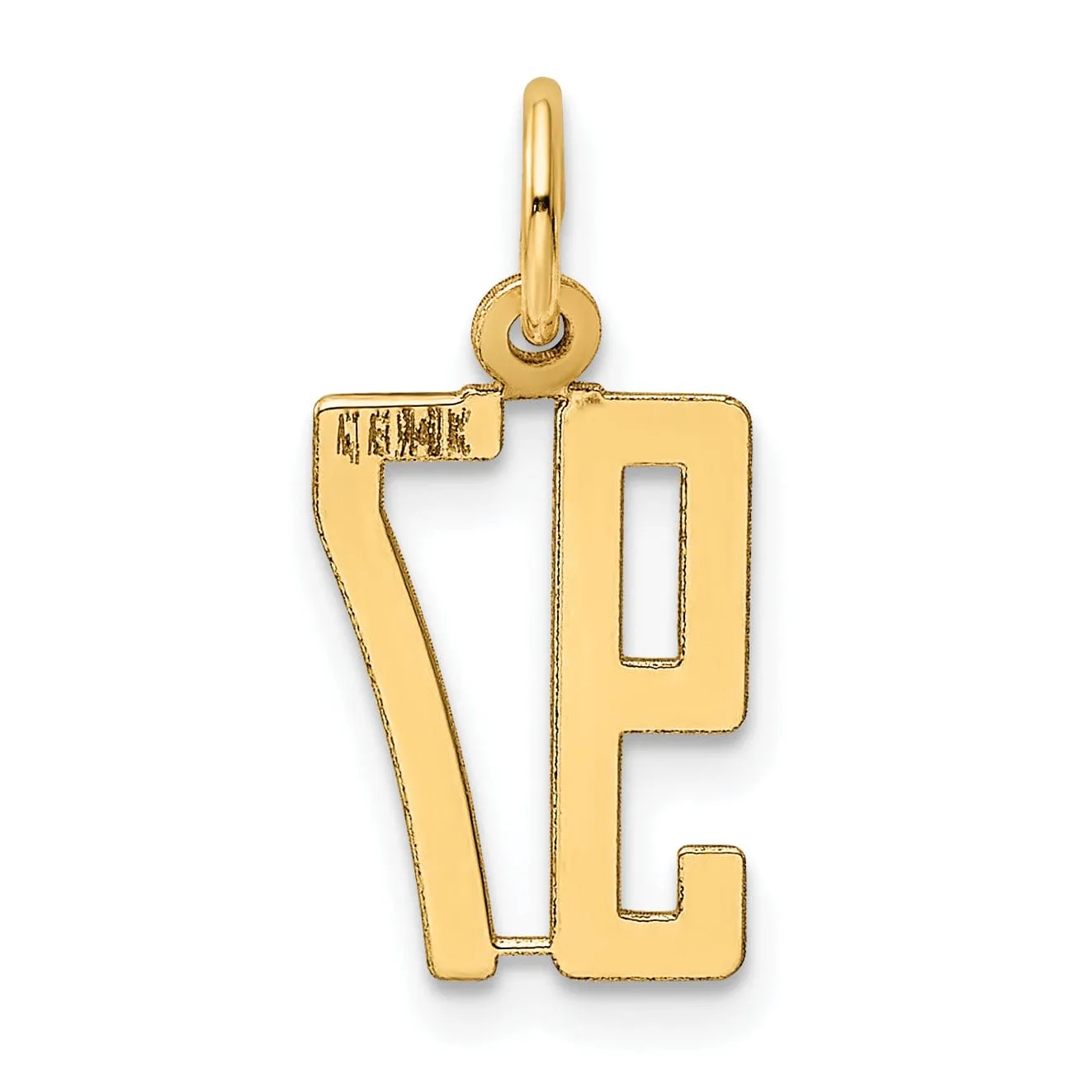 14K Yellow Gold Polished Finish Small Size Elongated Shape Number 97 Charm Pendant