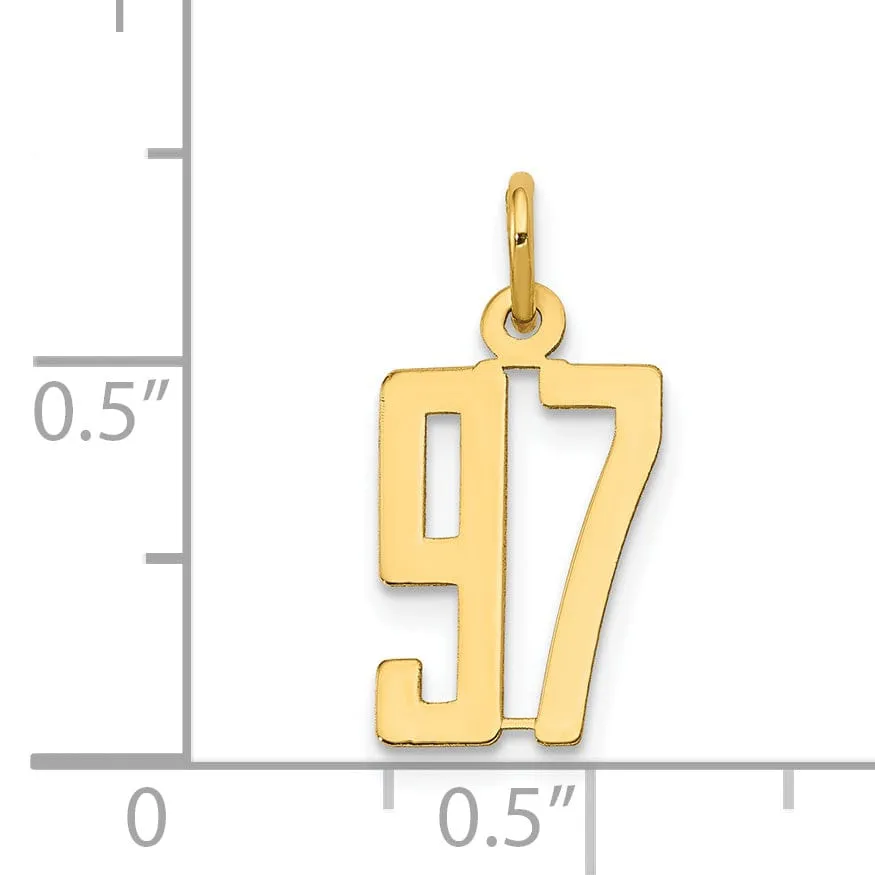 14K Yellow Gold Polished Finish Small Size Elongated Shape Number 97 Charm Pendant