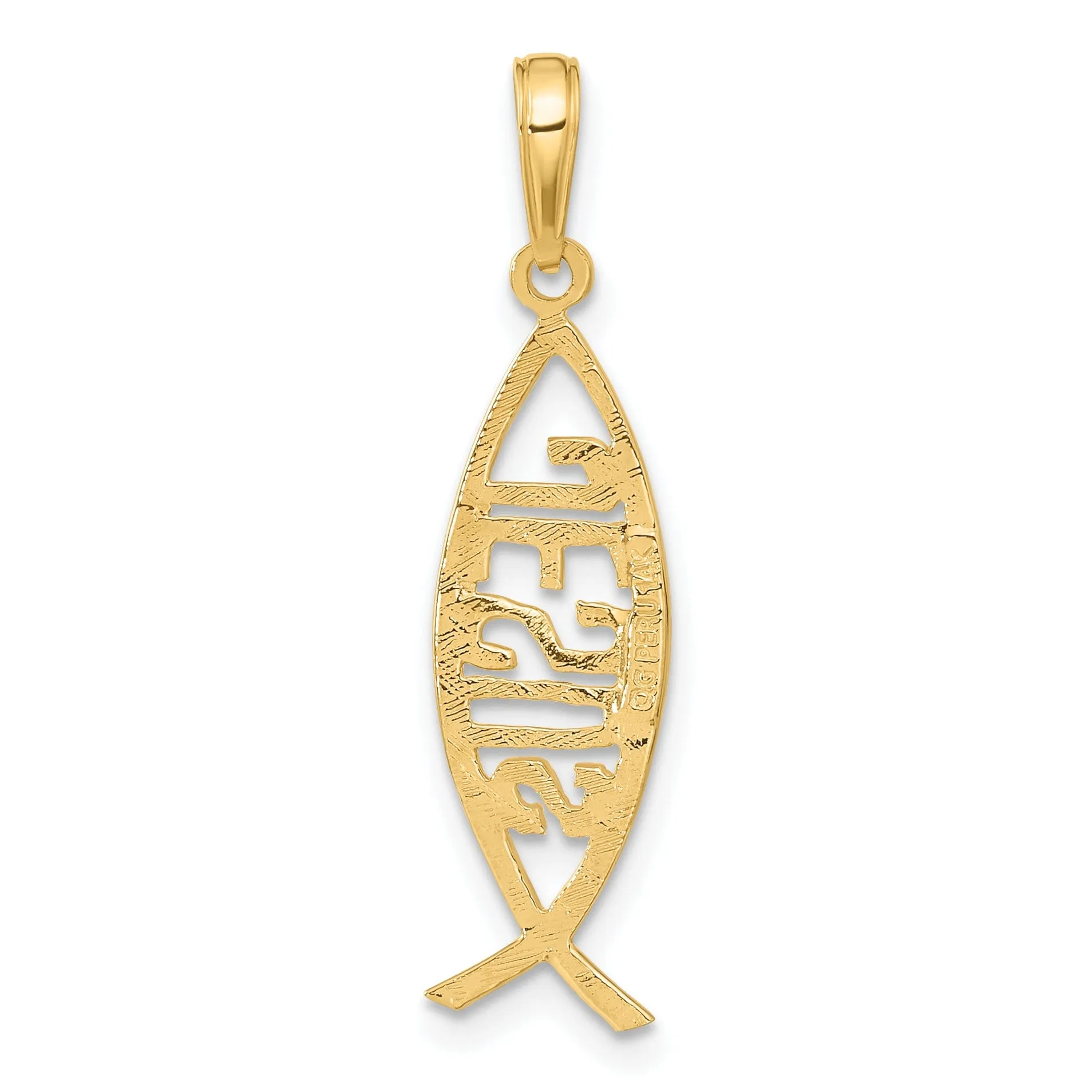 14K Yellow Gold Polished Ichthus Fish with JESUS Discription Pendant