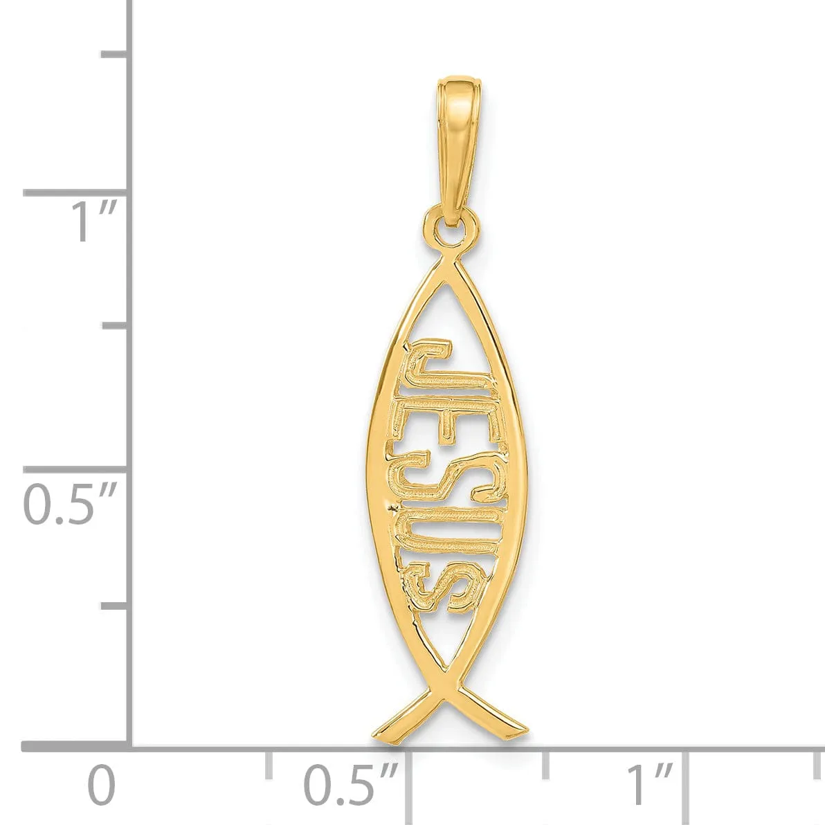 14K Yellow Gold Polished Ichthus Fish with JESUS Discription Pendant