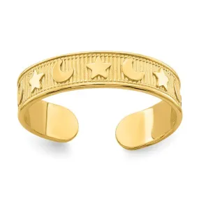 14k Yellow Gold Solid Moon and Stars Toe Ring