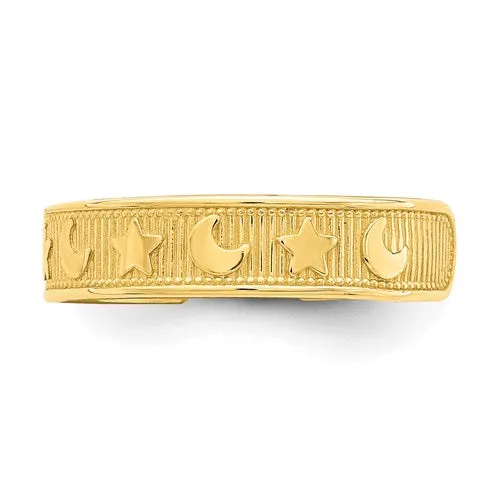 14k Yellow Gold Solid Moon and Stars Toe Ring