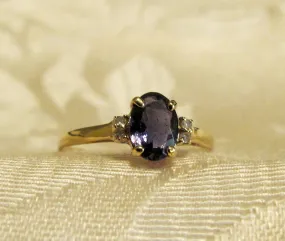 14Kt Gold Iolite Ring 7x5mm Oval Iolite 4 Diamonds Size 7