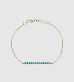 14Kt Yellow Gold Genuine Turquoise Bar Bracelet