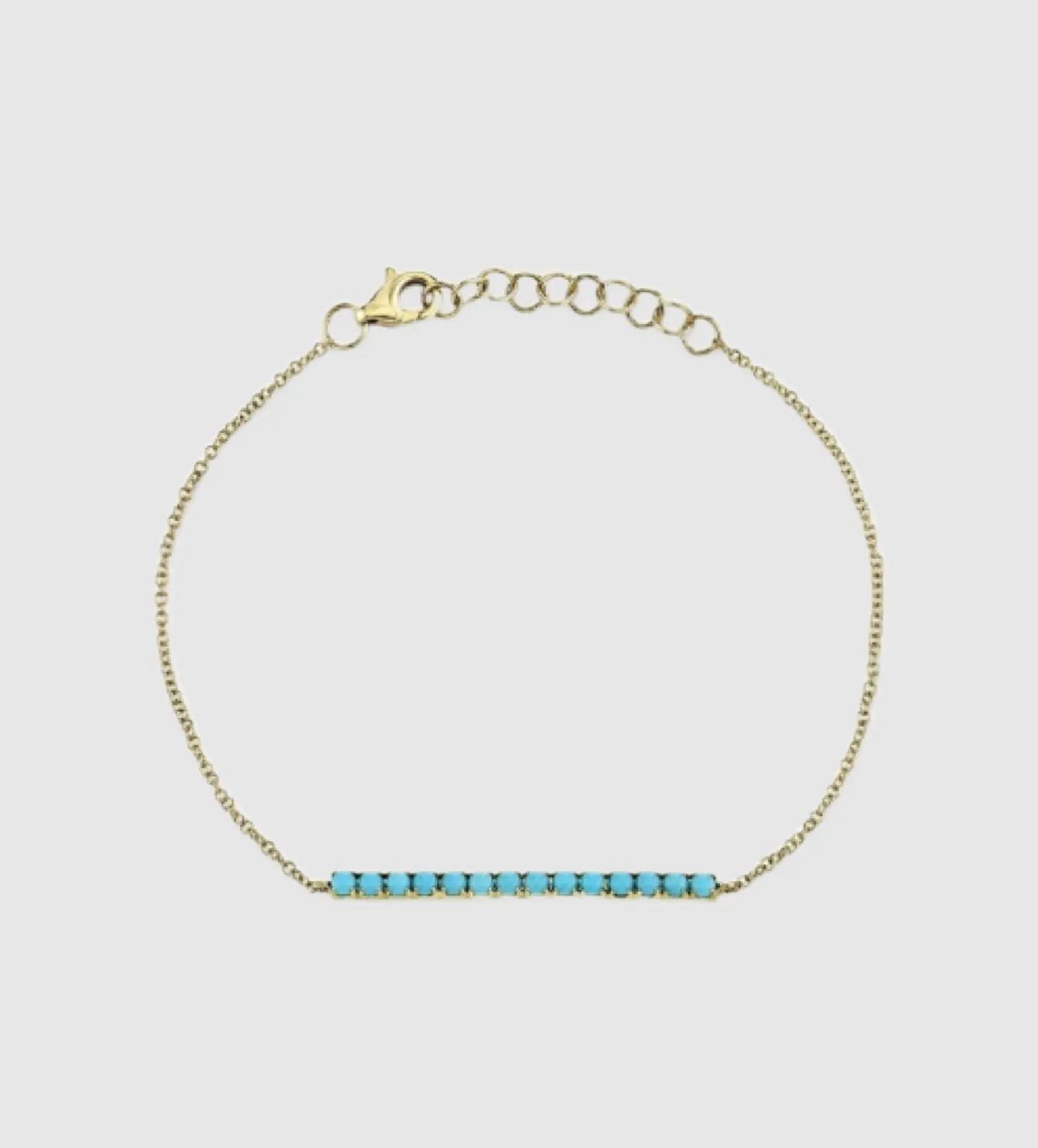 14Kt Yellow Gold Genuine Turquoise Bar Bracelet