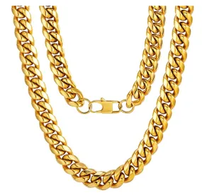 14mm Gold Cuban Link Chain Hip Hop Rapper Jewelry Gold STainless Steel Chain