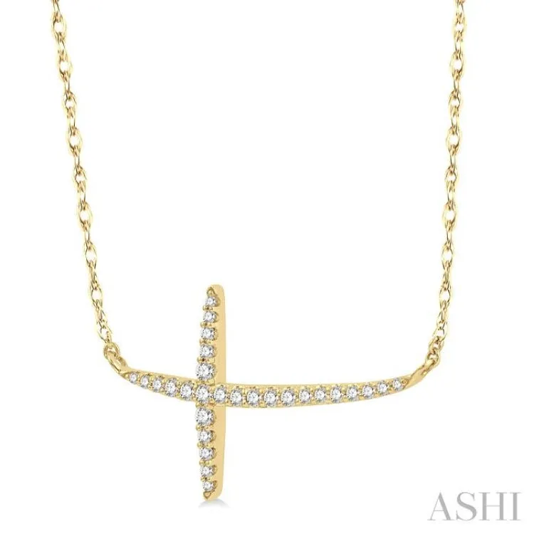1/6 ctw Cross Round Cut Diamond Necklace in 10K Yellow Gold