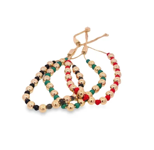 18K Gold Filled Bead Adjustable Bracelet With Colorful Beads (I539)