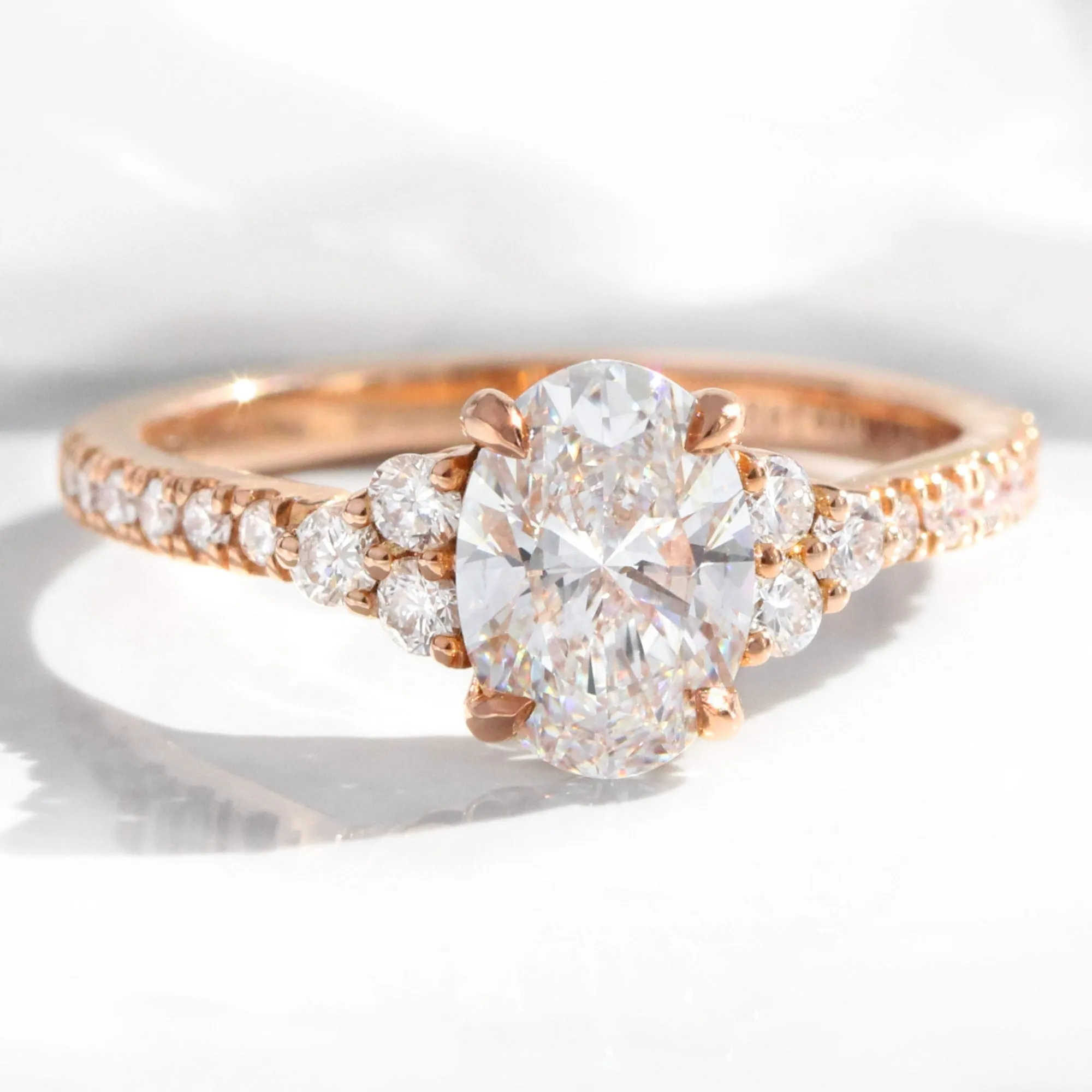 1.94 Ct. Oval Lab Diamond 3 Stone Ring Set w/ Crescent Wedding Band in Stella Setting