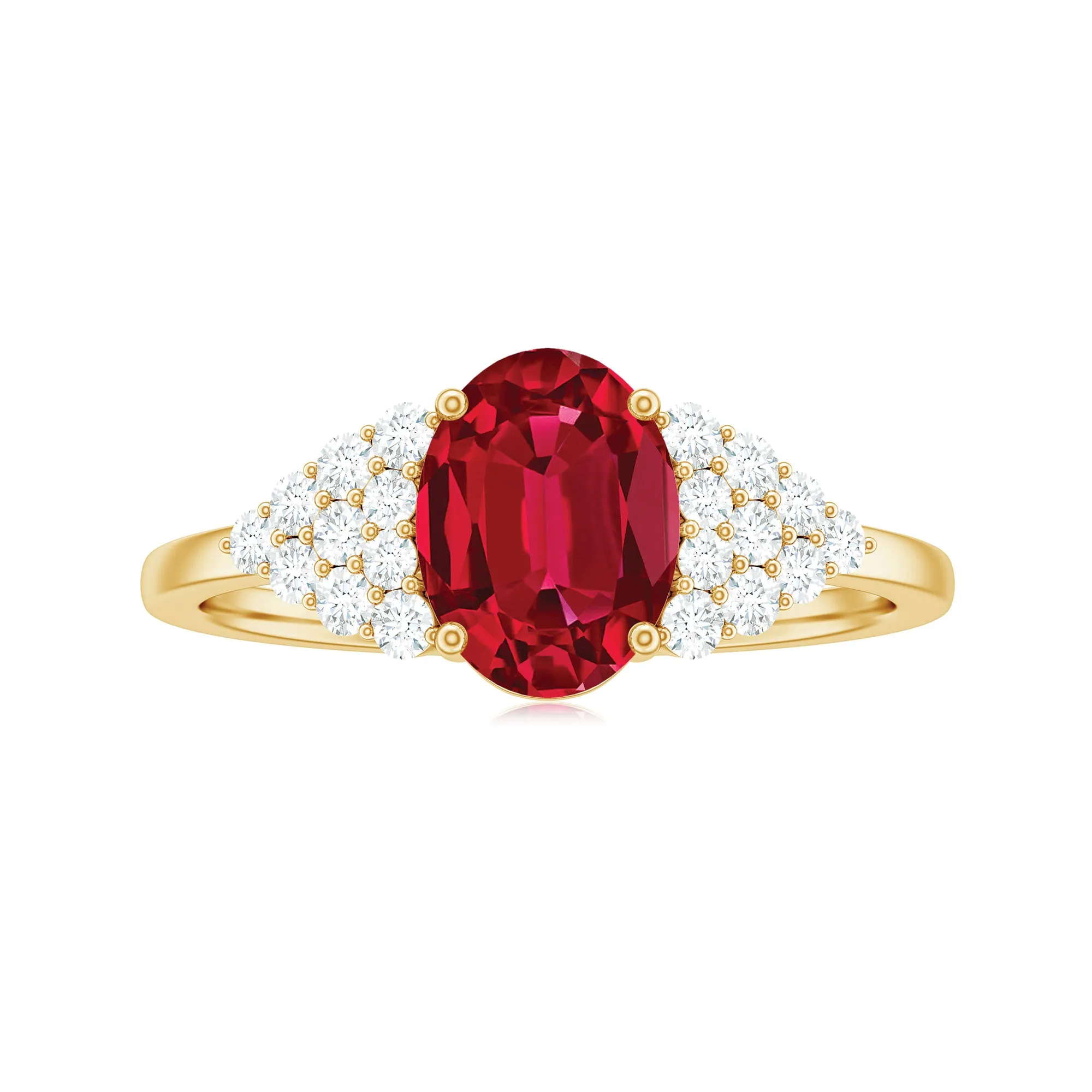 2 CT Oval Lab-Created Ruby Solitaire Ring with Diamond Accent
