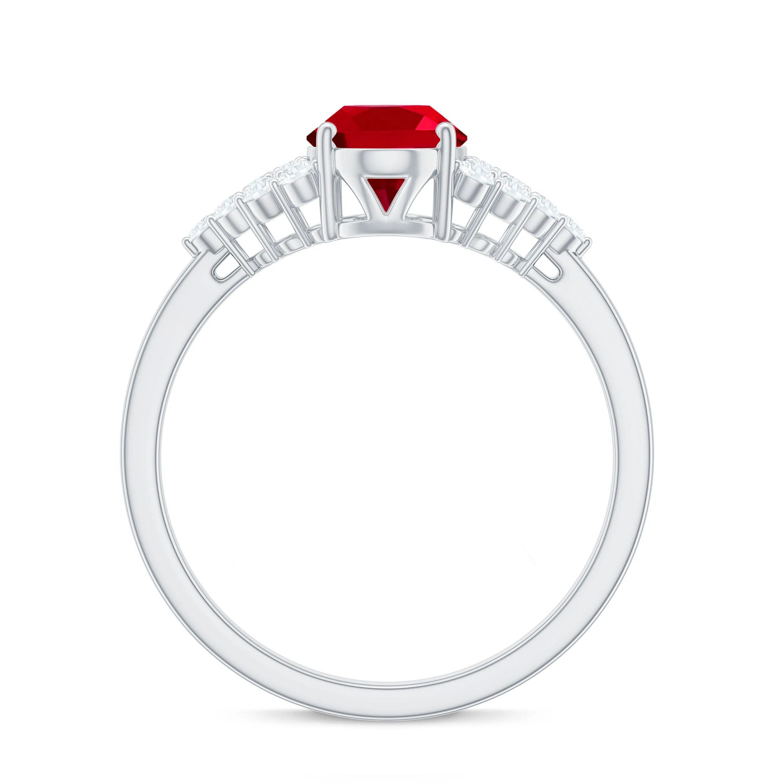 2 CT Oval Lab-Created Ruby Solitaire Ring with Diamond Accent